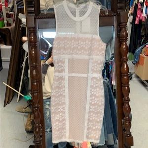 White lace dress with beige liner